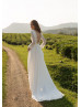 Long Sleeve Ivory Lace Chiffon V Back Wedding Dress